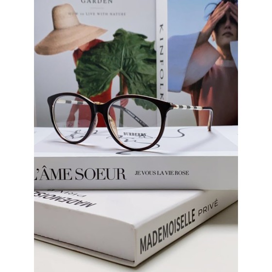 Burberry Round Tortoiseshell Optical Glasses with Check Temples